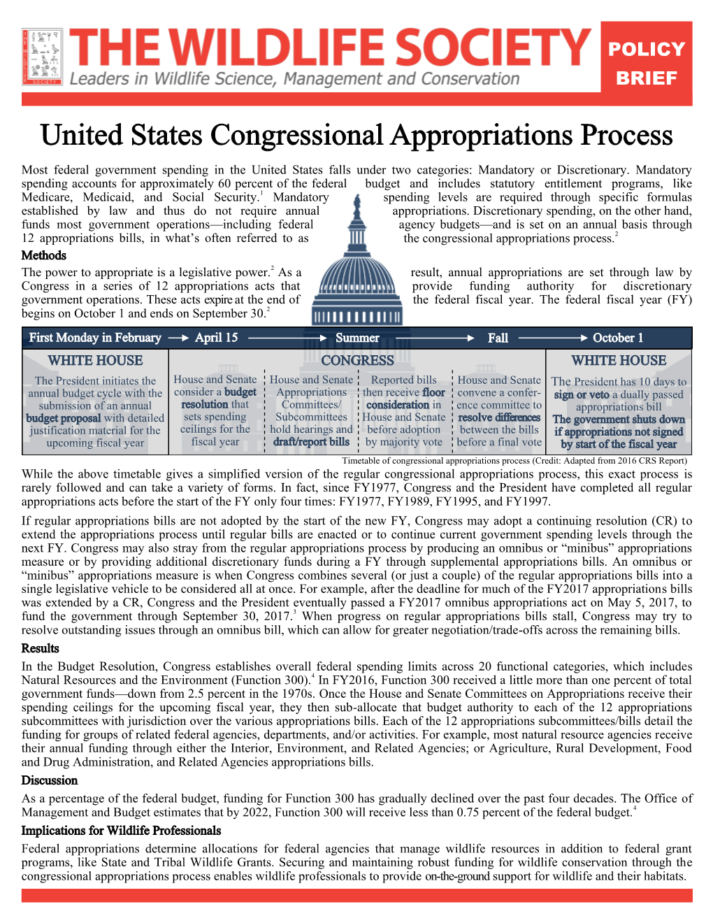 United States Congressional Appropriations Process Most Federal Government Spending in the United States Falls Under Two Categories: Mandatory Or Discretionary