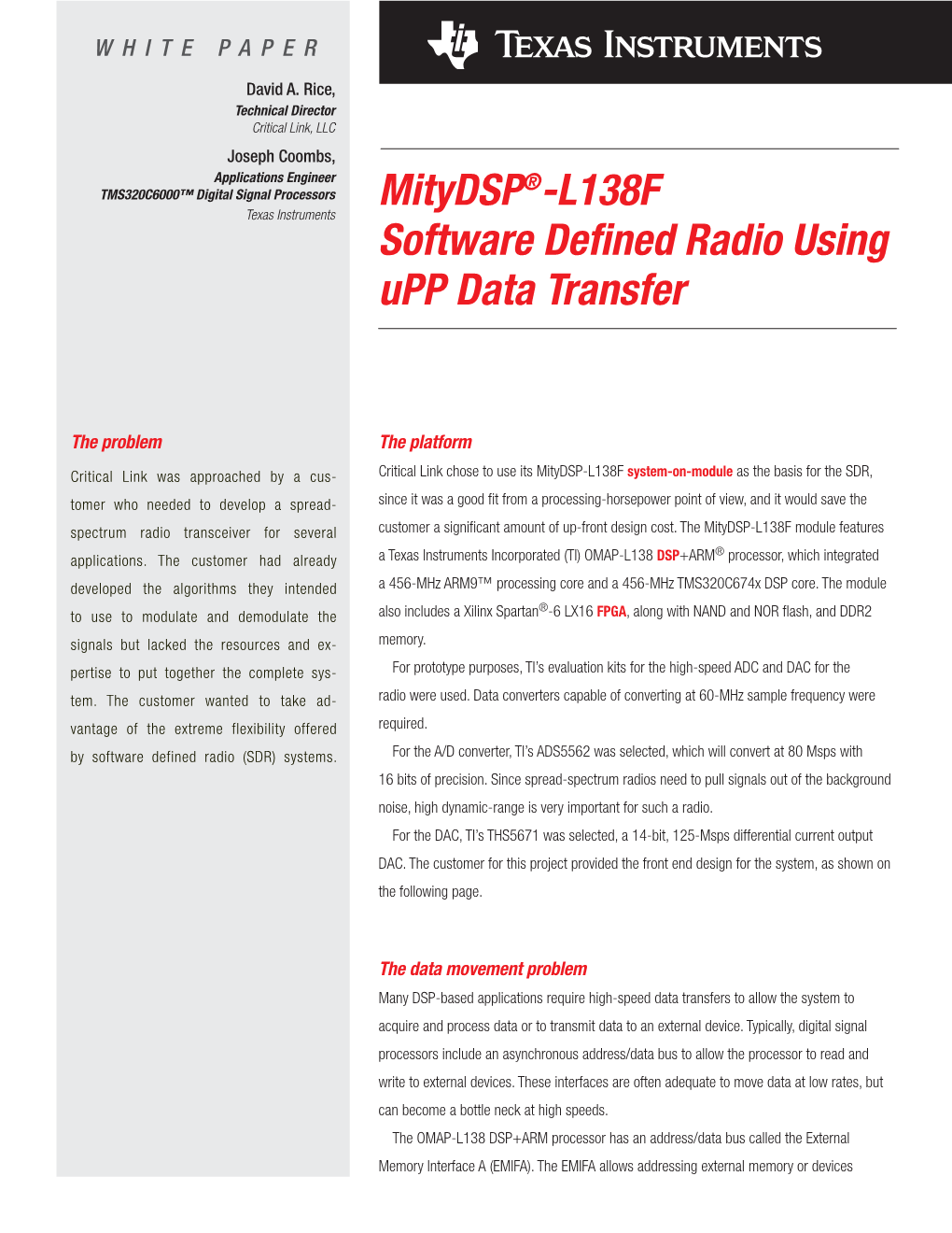 Mitydsp®-L138F Software Defined Radio Using Upp Data Transfer
