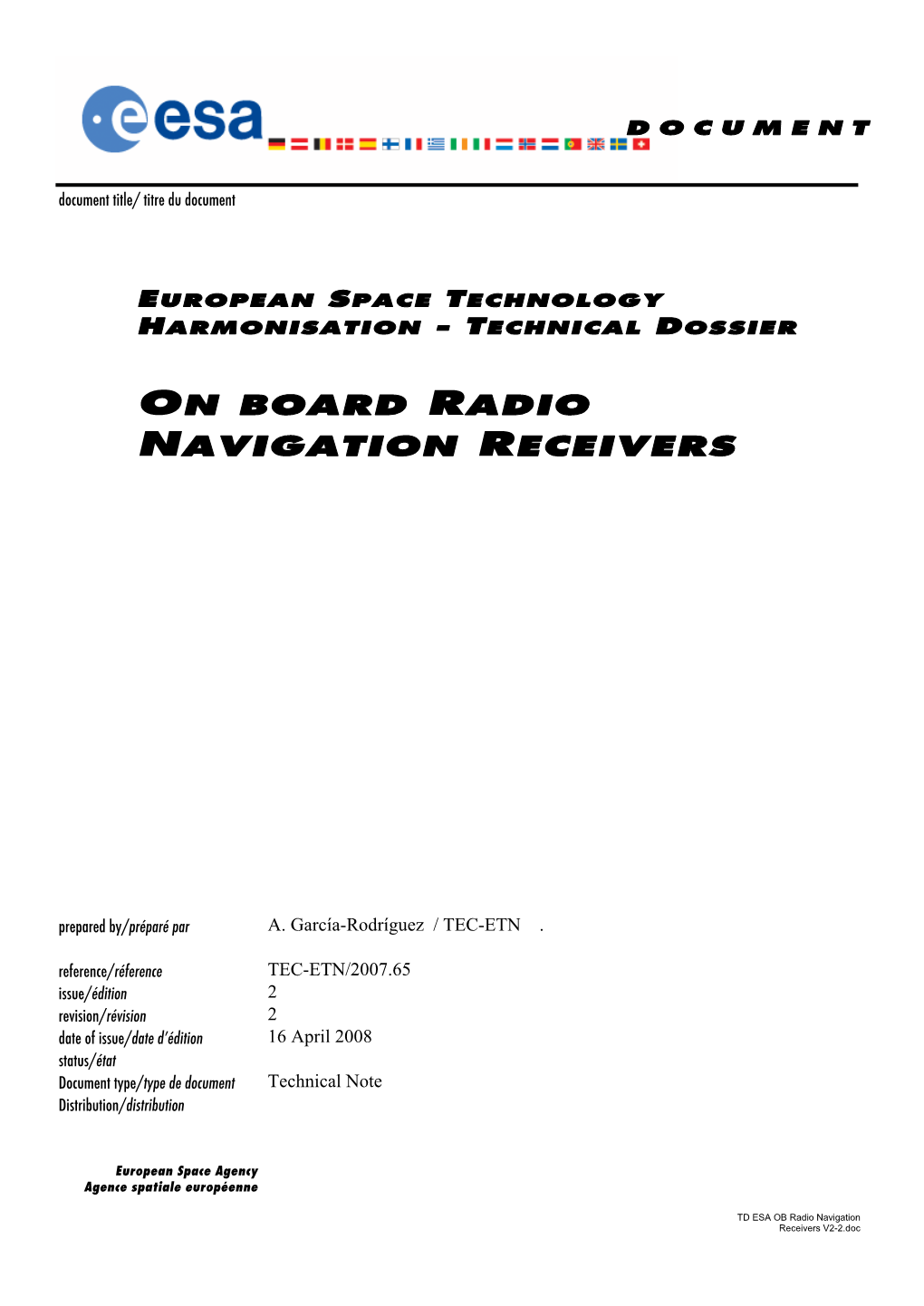 European Space Technology Harmonisation - Technical Dossier