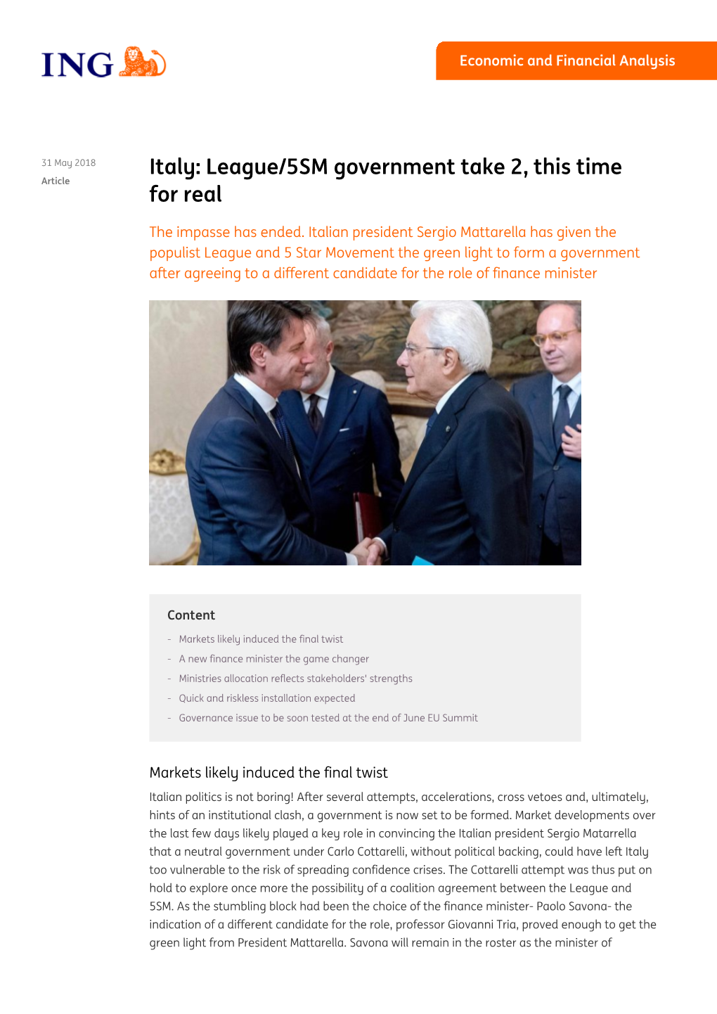 Italy: League/5SM Government Take 2, This Time For