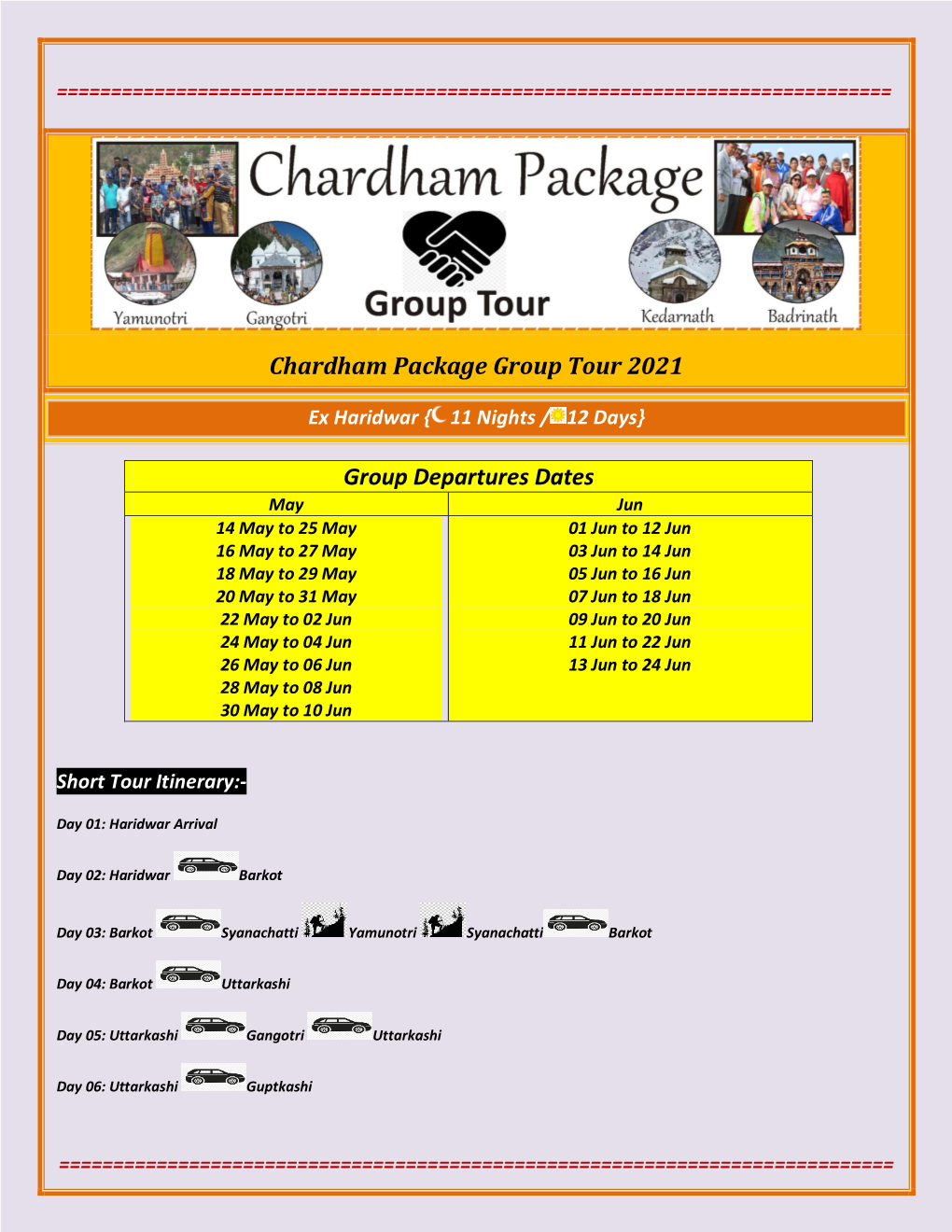 Chardham Package Group Tour 2021 Group Departures Dates