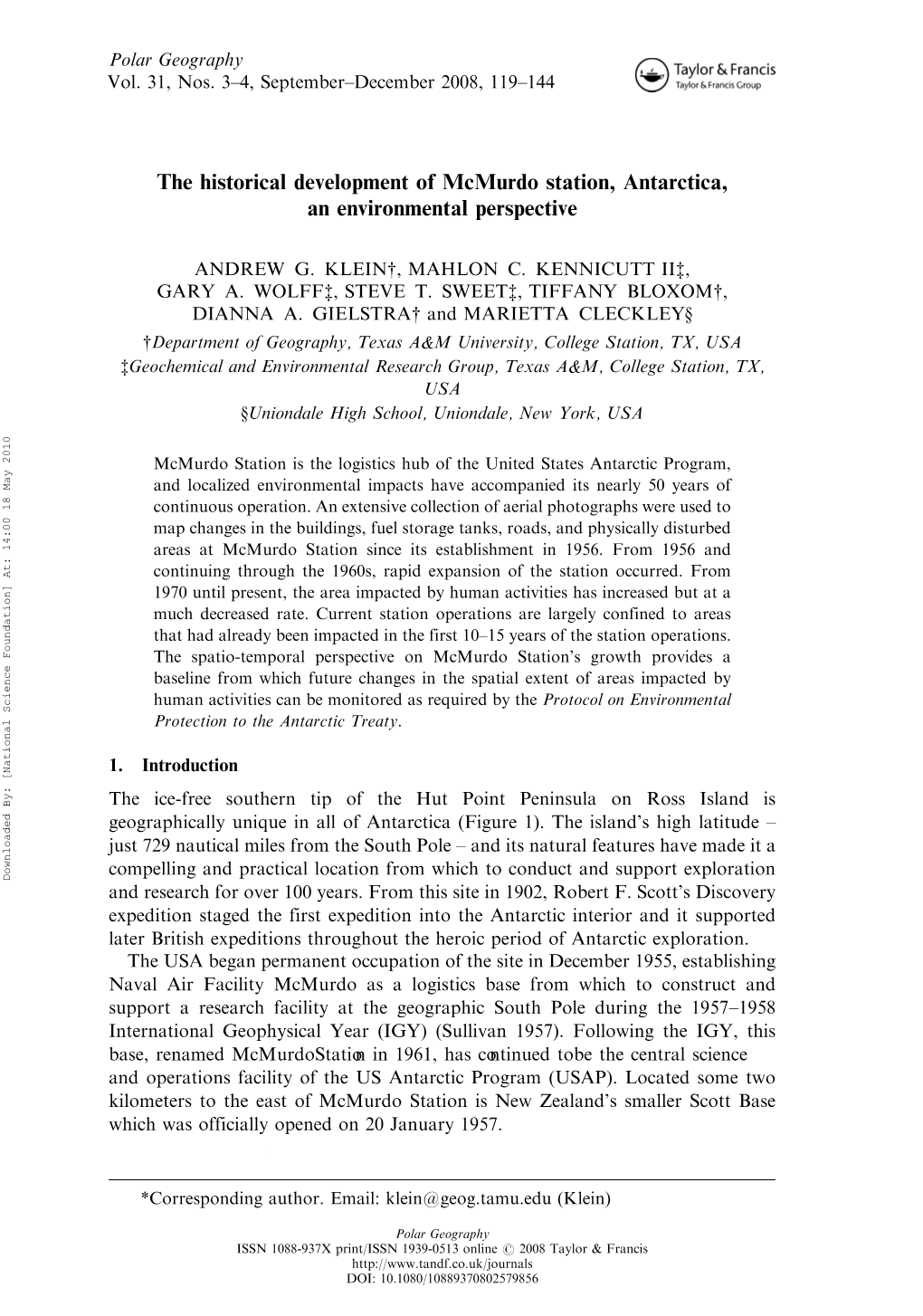 The Historical Development of Mcmurdo Station, Antarctica, an Environmental Perspective