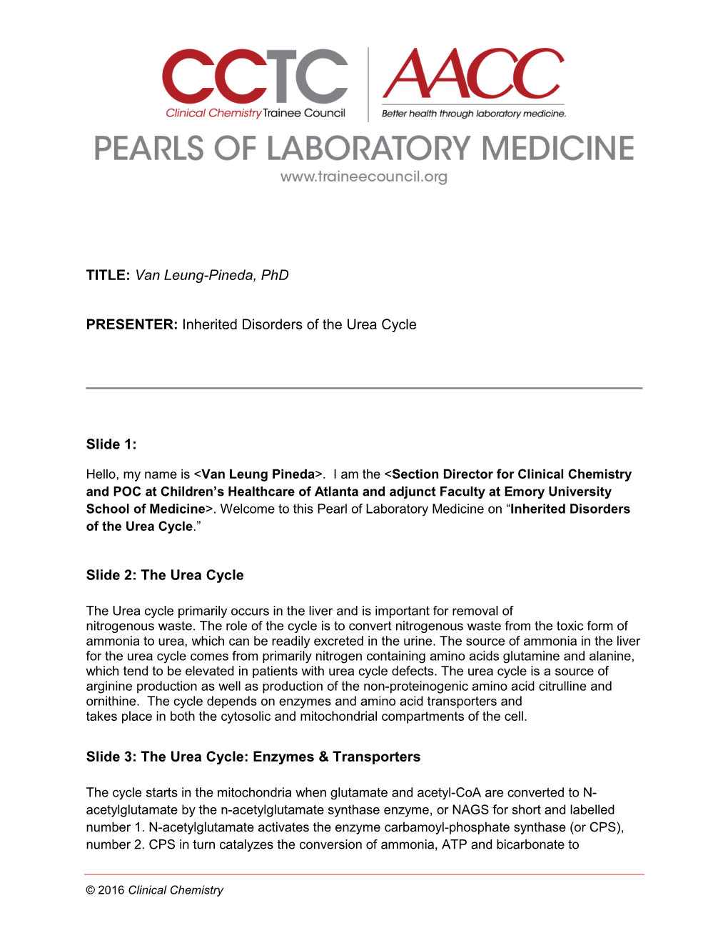 Inherited Disorders of the Urea Cycle Slide 1