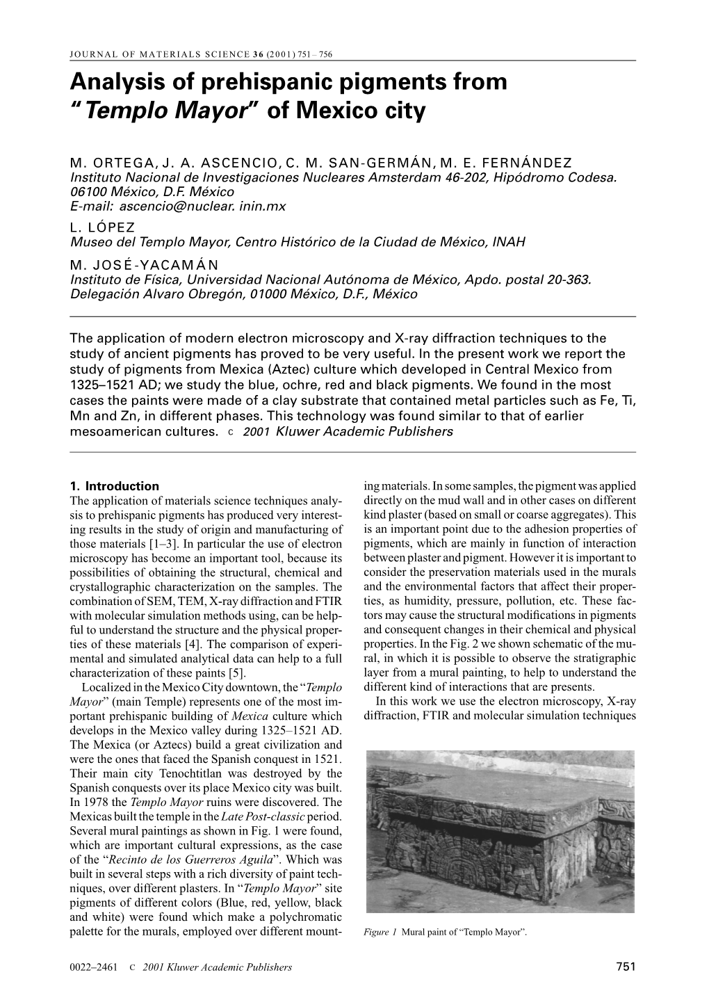 Analysis of Prehispanic Pigments from “Templo Mayor” of Mexico City