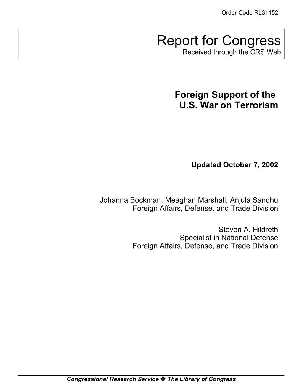 Report for Congress Received Through the CRS Web