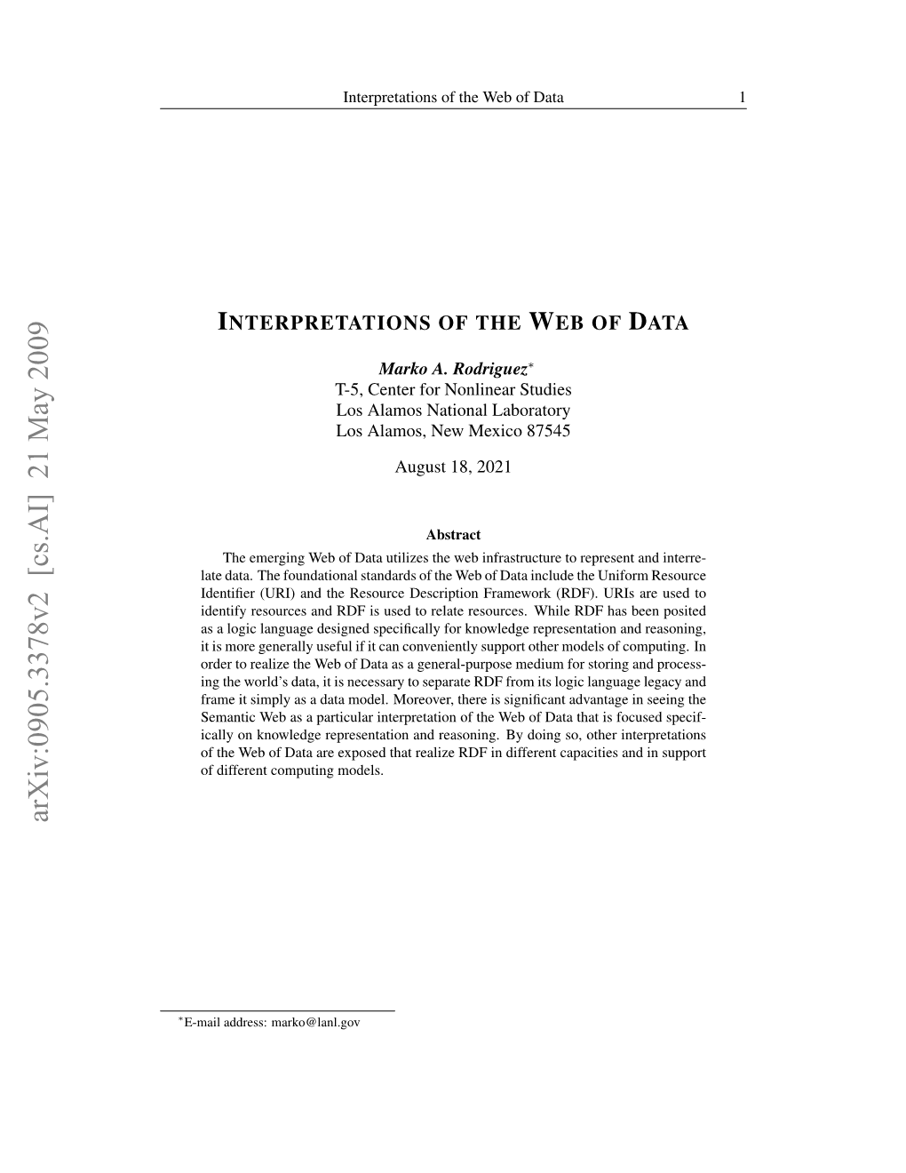 Interpretations of the Web of Data 1