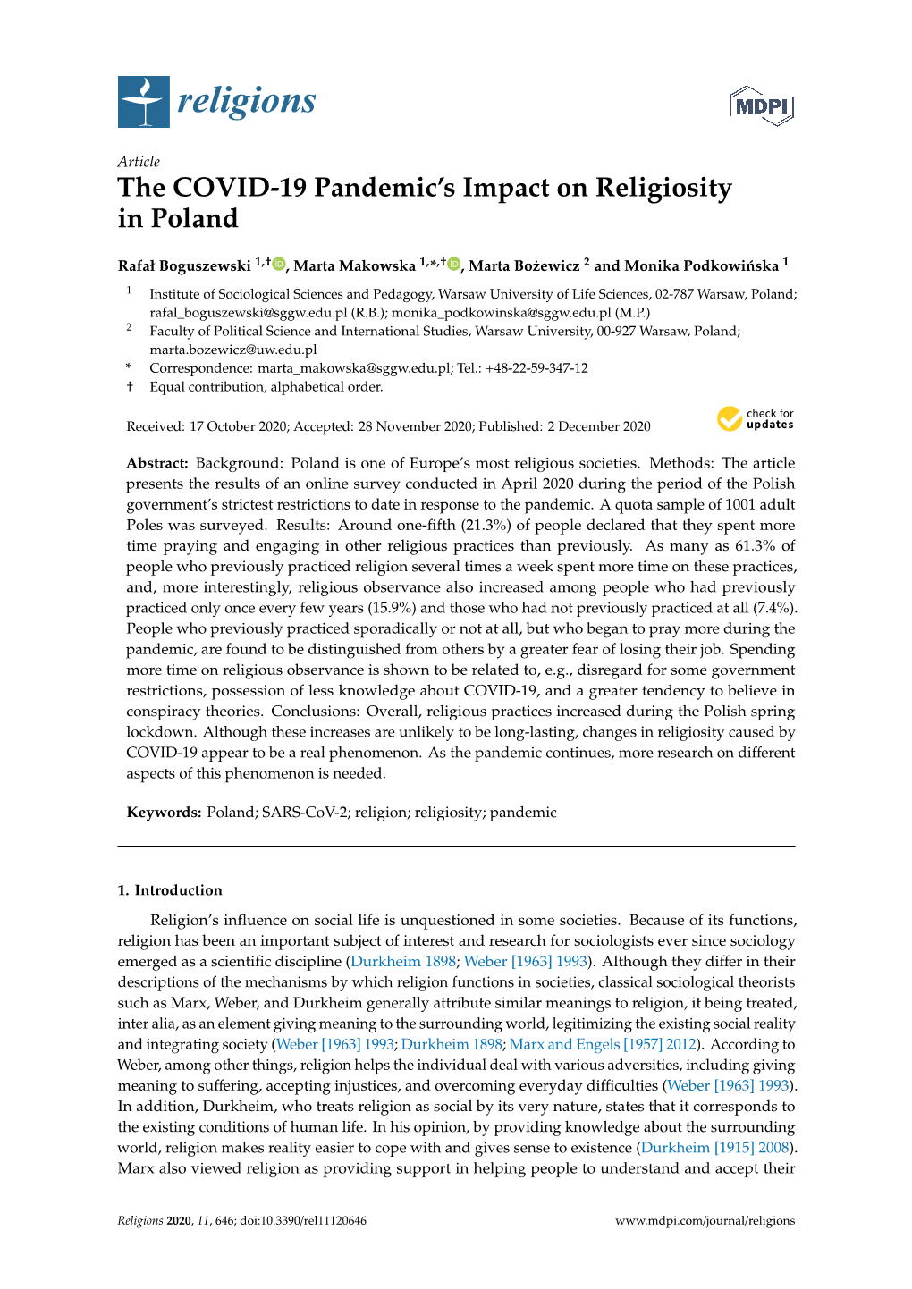 The COVID-19 Pandemic's Impact on Religiosity in Poland