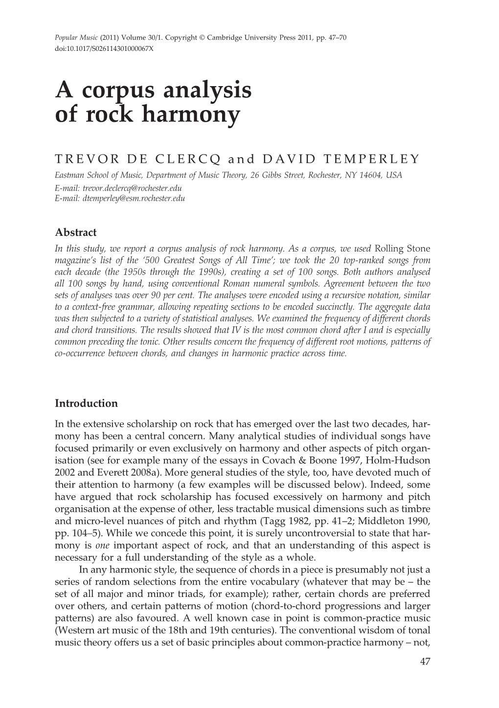 A Corpus Analysis of Rock Harmony