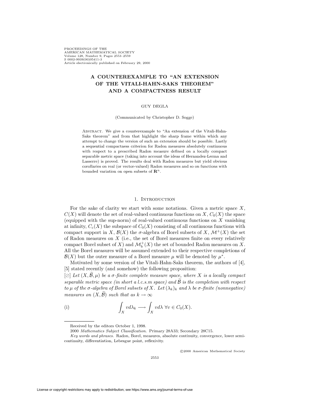 An Extension of the Vitali-Hahn-Saks Theorem” and a Compactness Result