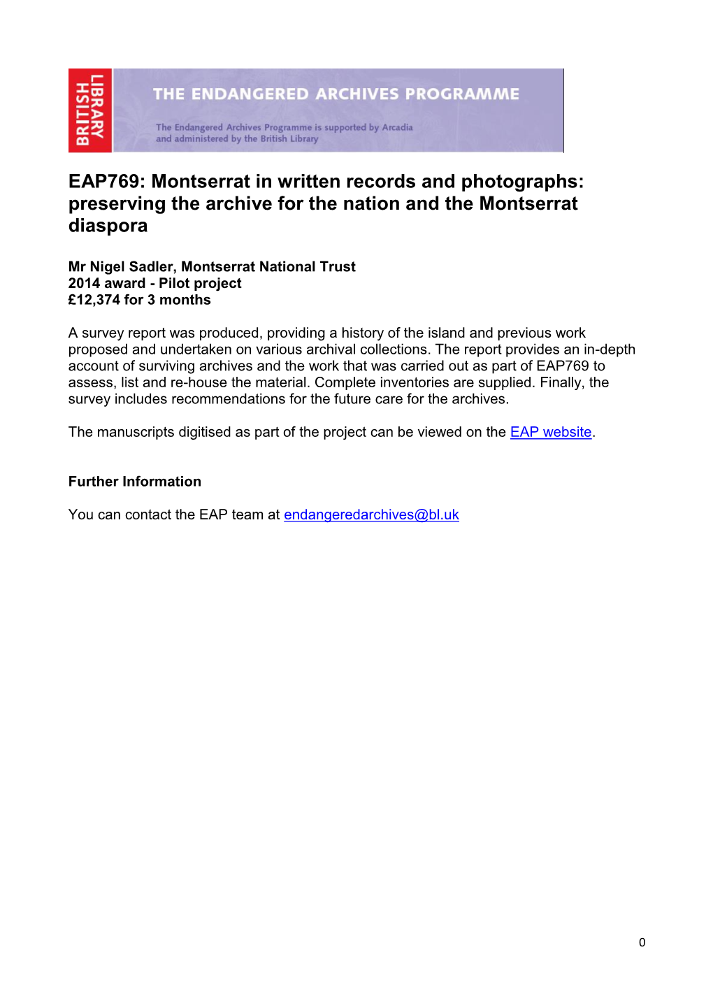 EAP769: Montserrat in Written Records and Photographs: Preserving the Archive for the Nation and the Montserrat Diaspora