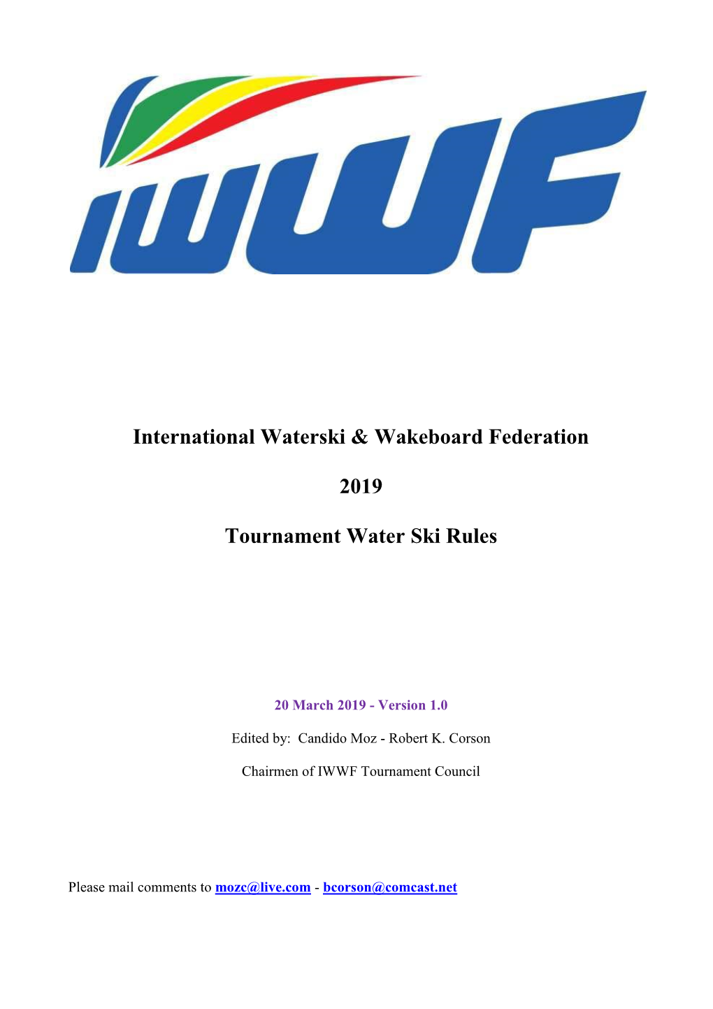 International Waterski & Wakeboard Federation 2019 Tournament Water Ski Rules