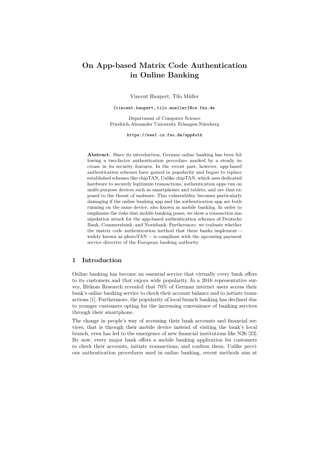 On App-Based Matrix Code Authentication in Online Banking