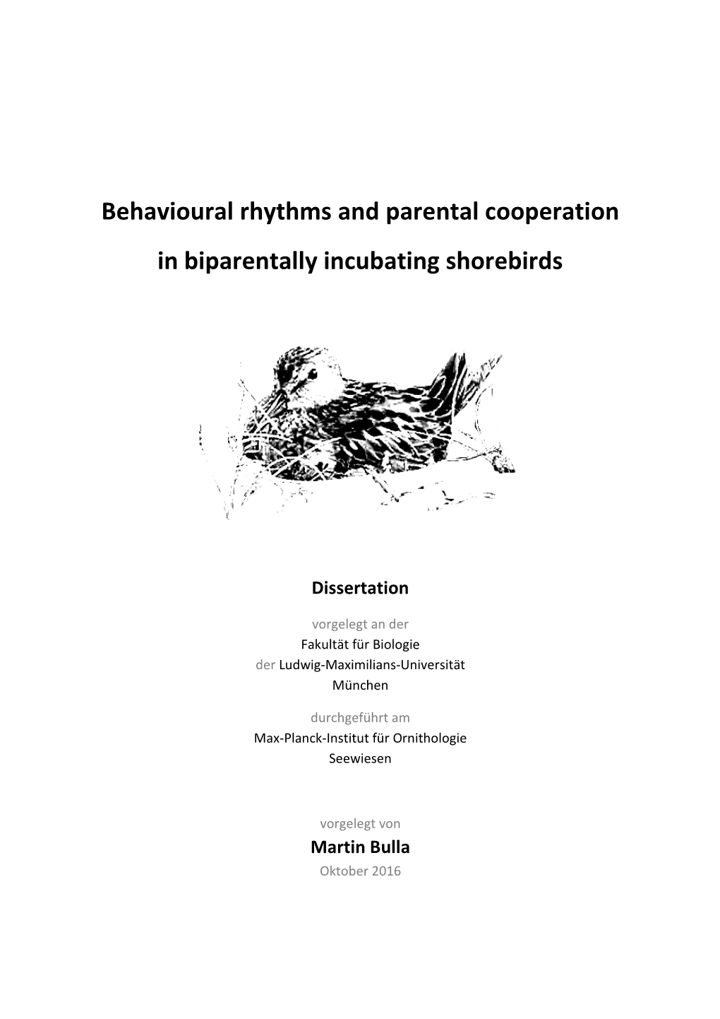 Behavioural Rhythms and Parental Cooperation in Biparentally Incubating Shorebirds