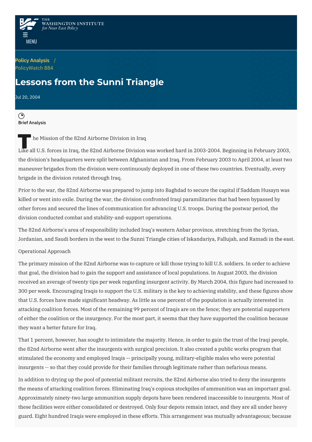 Lessons from the Sunni Triangle | the Washington Institute