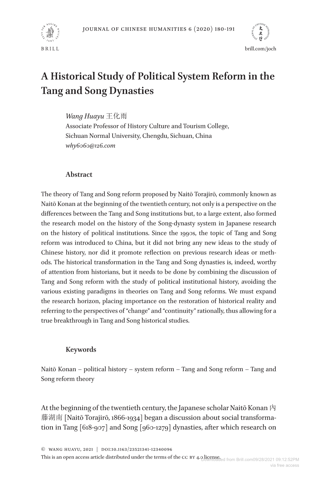 A Historical Study of Political System Reform in the Tang and Song Dynasties