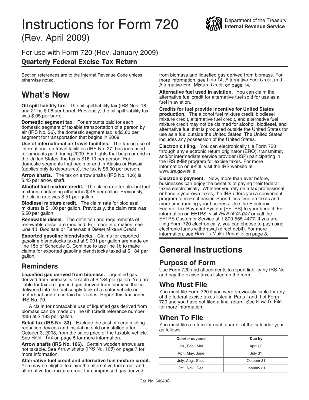 Instructions for Form 720 Internal Revenue Service (Rev