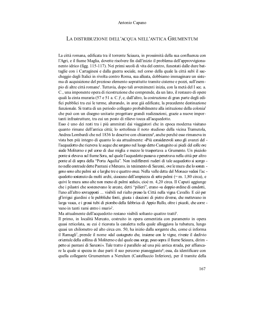 La Distribuzione Dell'acqua Nell'antica Grumentum