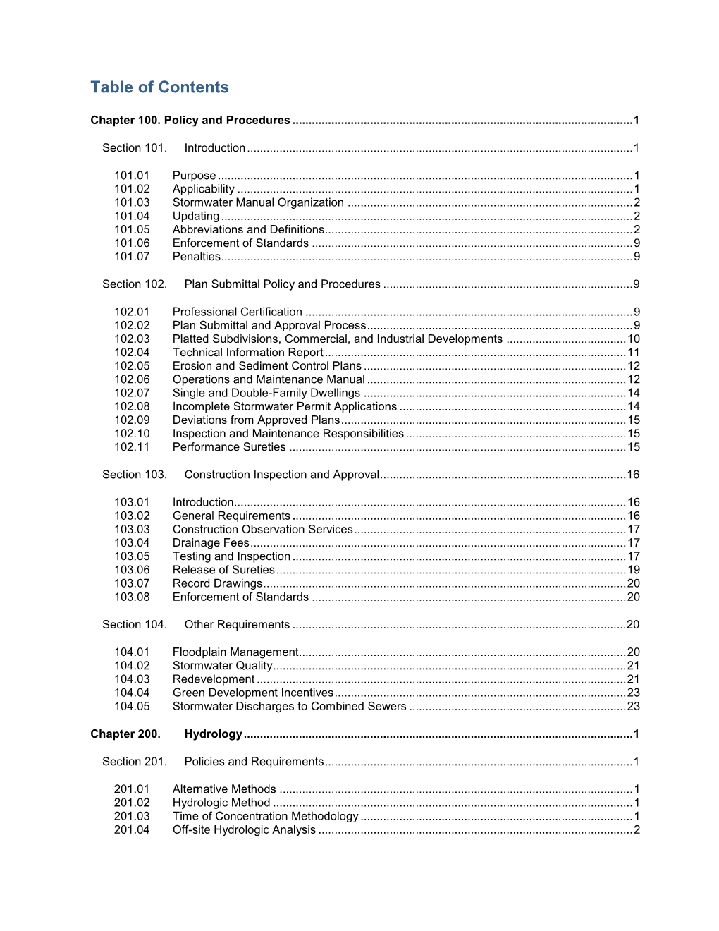 Chapter 700 Storm Water Quality