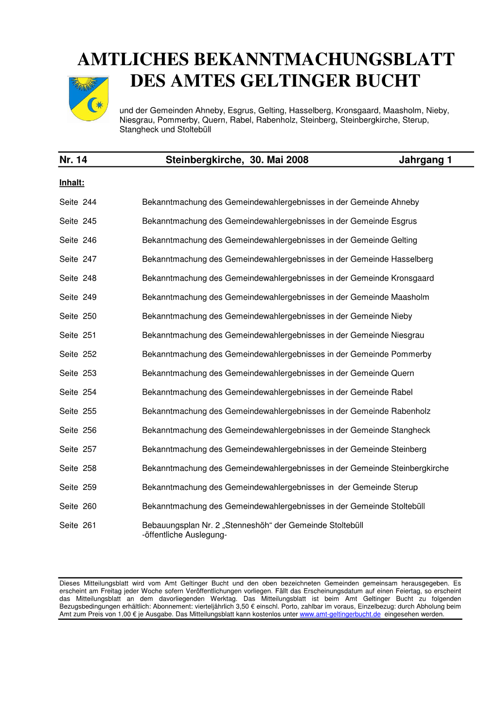 Amtliches Bekanntmachungsblatt Des Amtes Geltinger Bucht