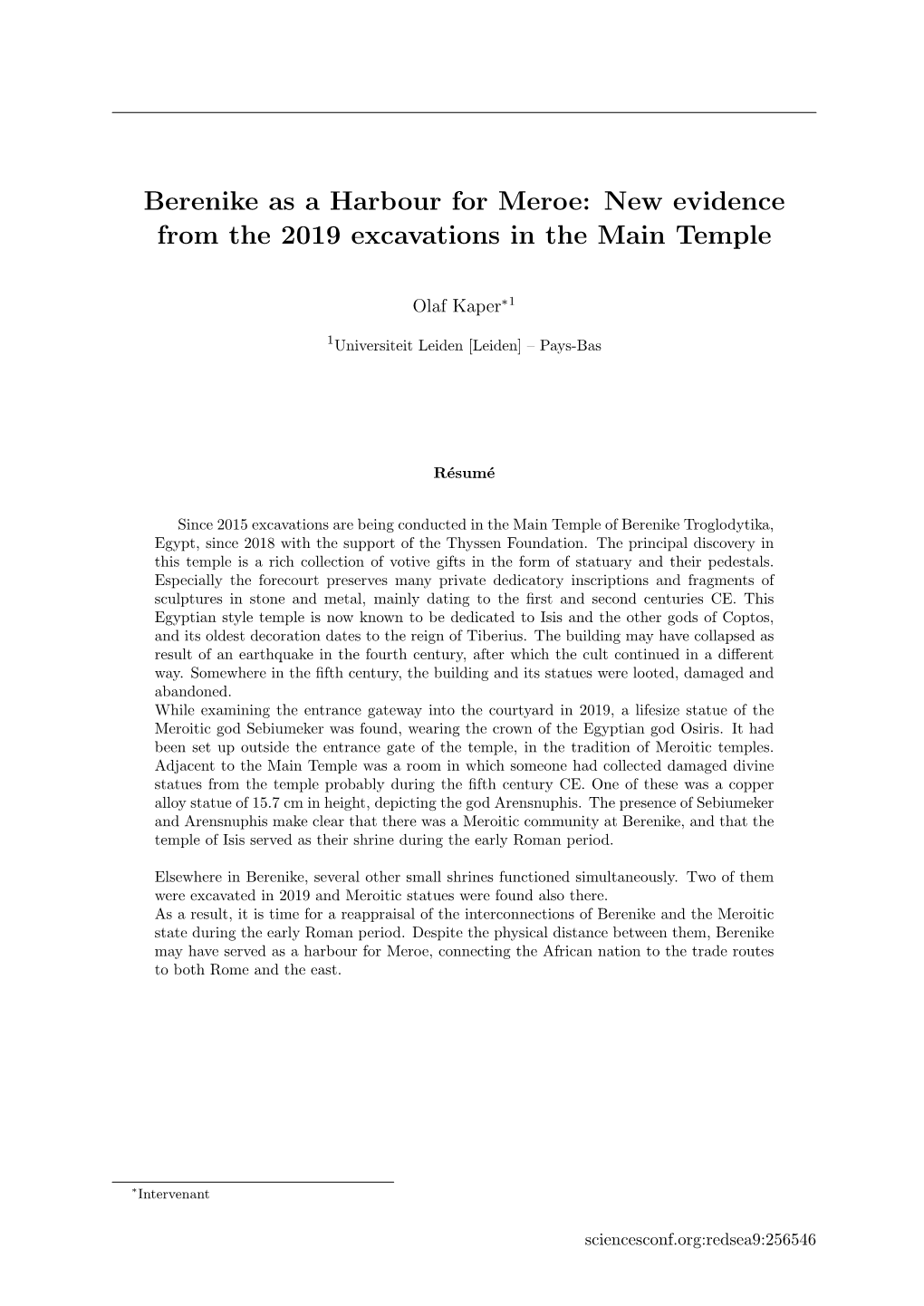Berenike As a Harbour for Meroe: New Evidence from the 2019 Excavations in the Main Temple
