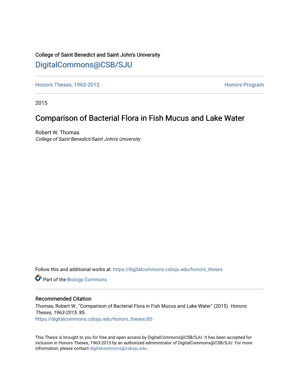 Comparison of Bacterial Flora in Fish Mucus and Lake Water