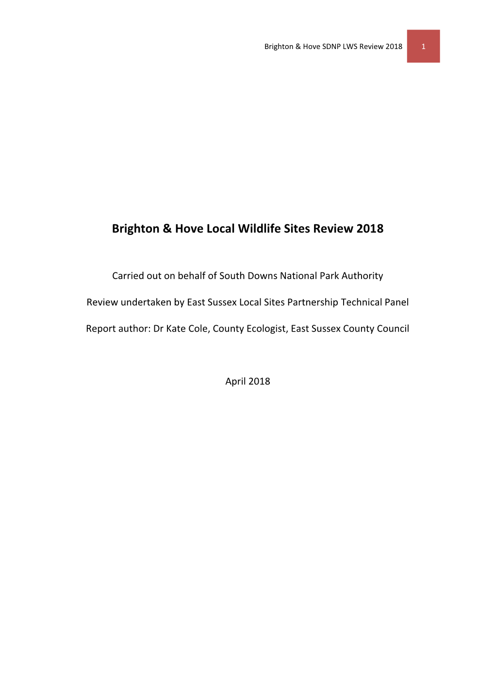Brighton & Hove Local Wildlife Sites Review 2018