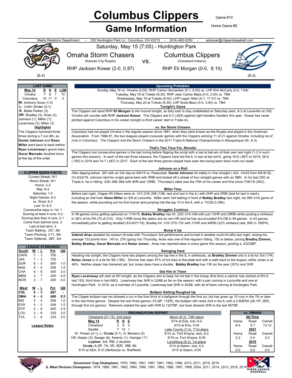 Columbus Clippers Game #10 Game Information Home Game #5