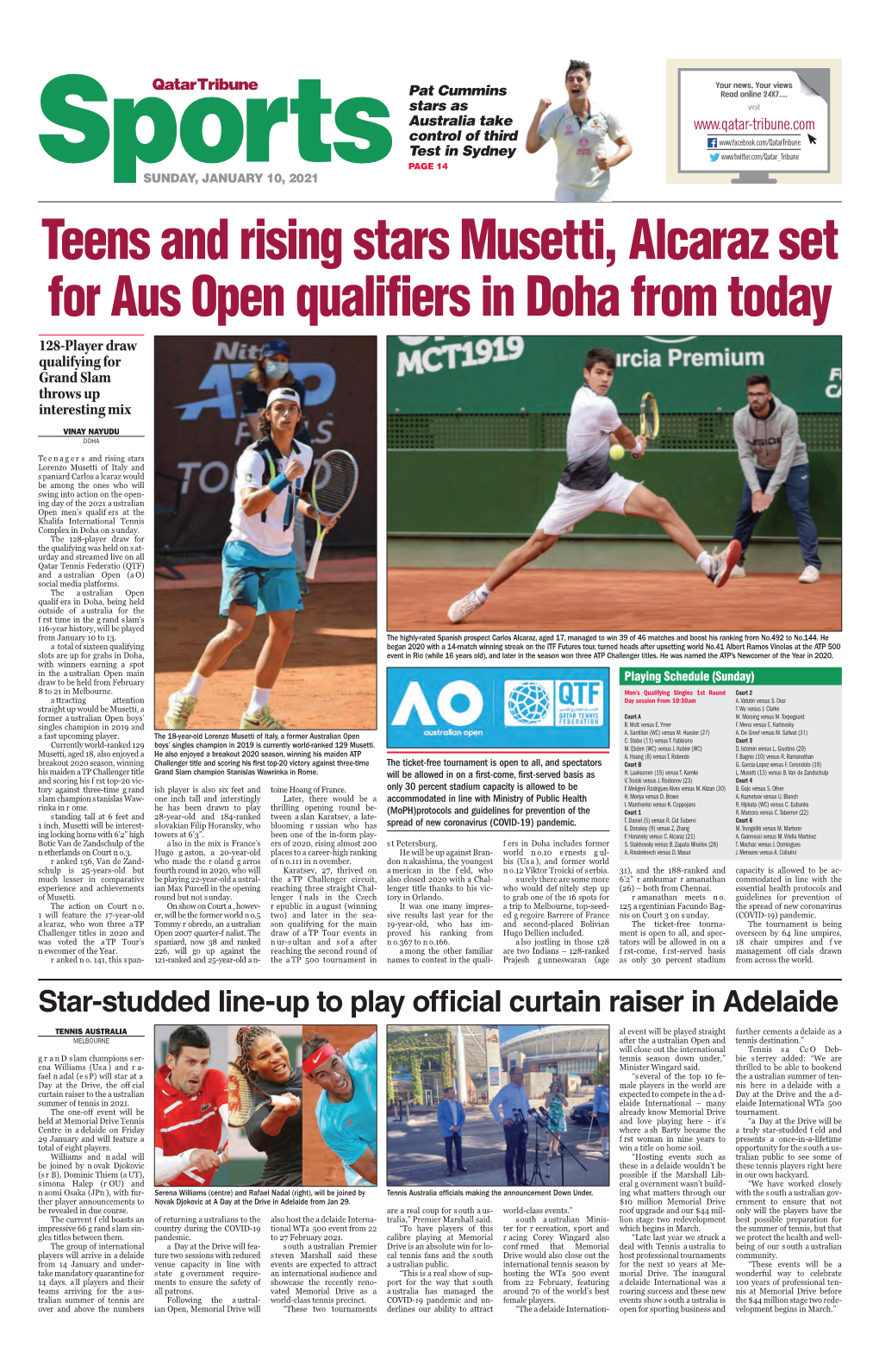 Teens and Rising Stars Musetti, Alcaraz Set for Aus Open Qualifiers in Doha from Today 128-Player Draw Qualifying for Grand Slam Throws up Interesting Mix