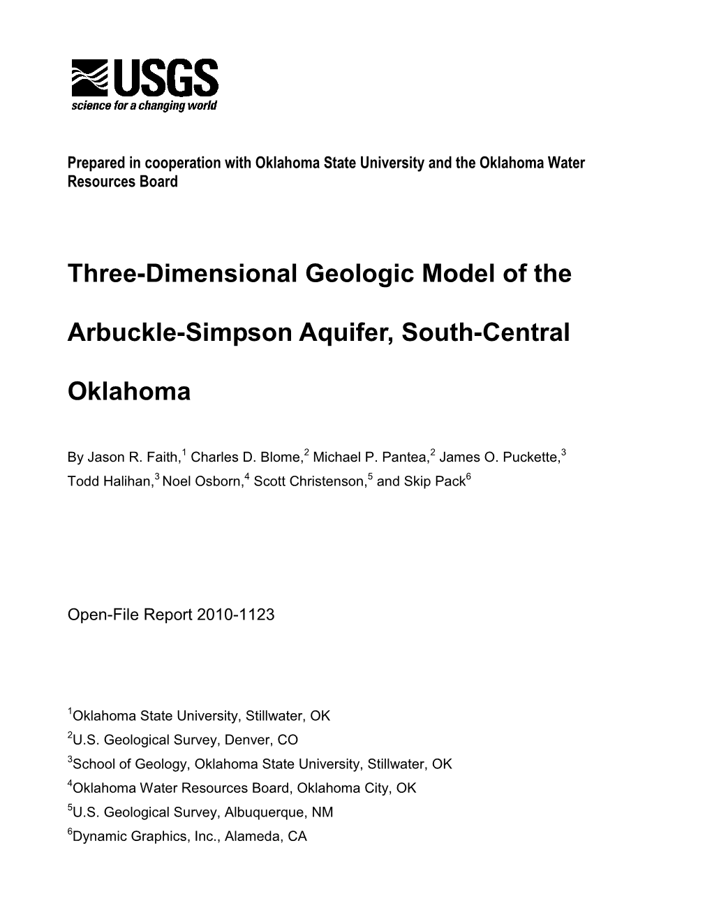 Three-Dimensional Geologic Model of the Arbuckle-Simpson Aquifer, South-Central Oklahoma