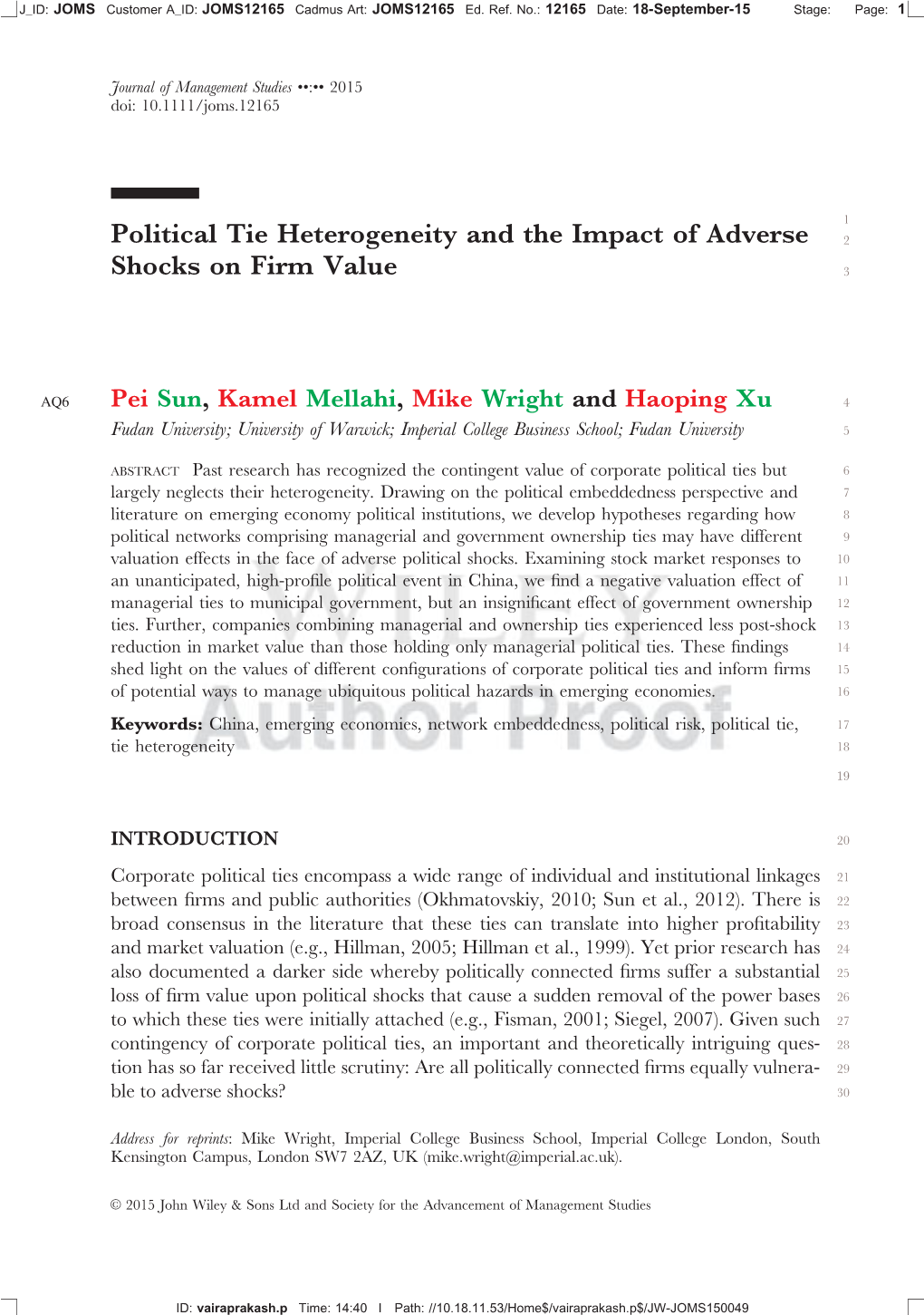 Political Tie Heterogeneity and the Impact of Adverse Shocks on Firm
