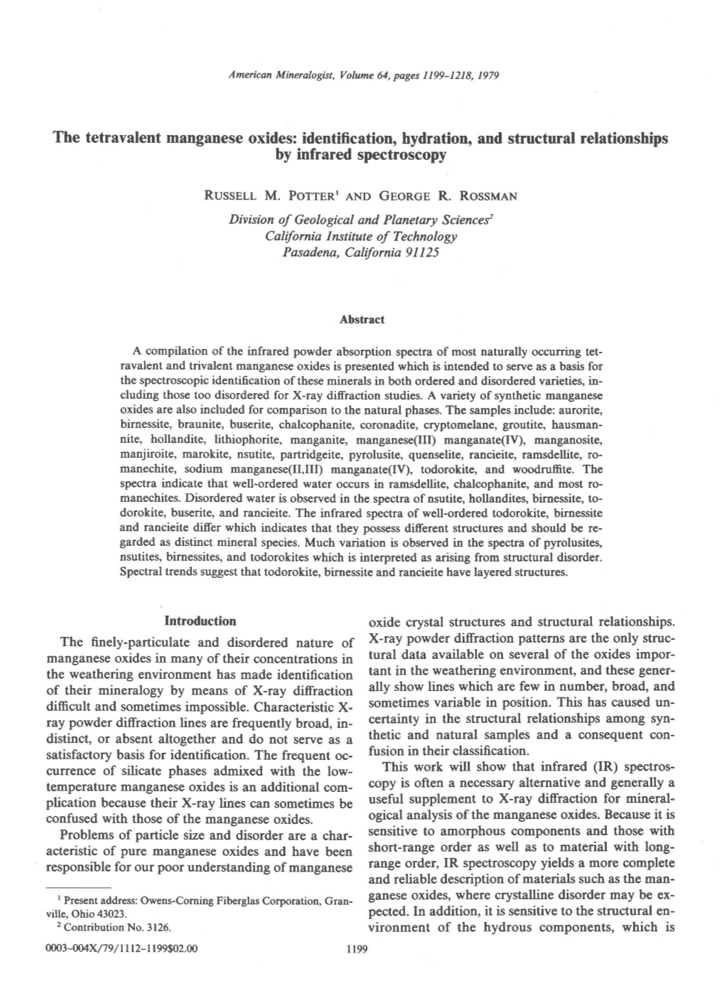 The Tetravalent Manganese Oxides