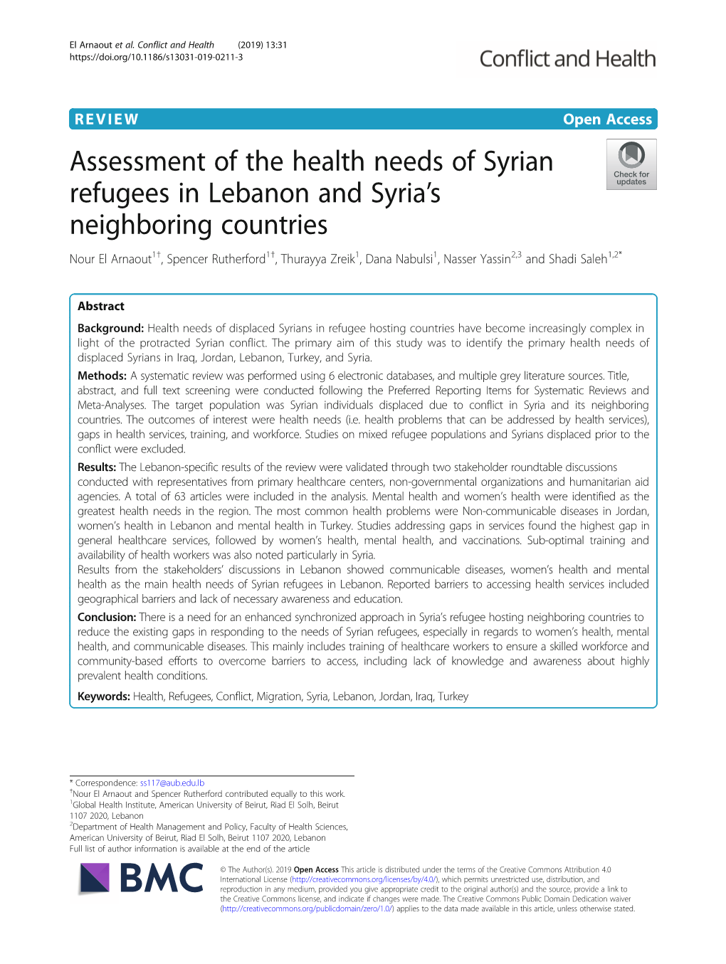 Assessment of the Health Needs of Syrian