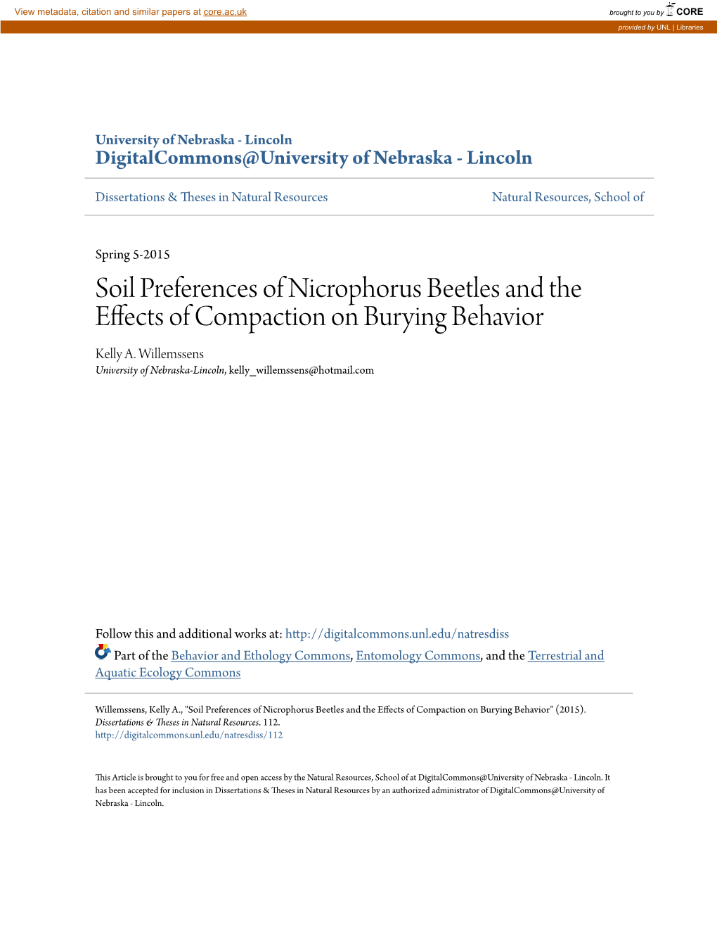 Soil Preferences of Nicrophorus Beetles and the Effects of Compaction on Burying Behavior Kelly A