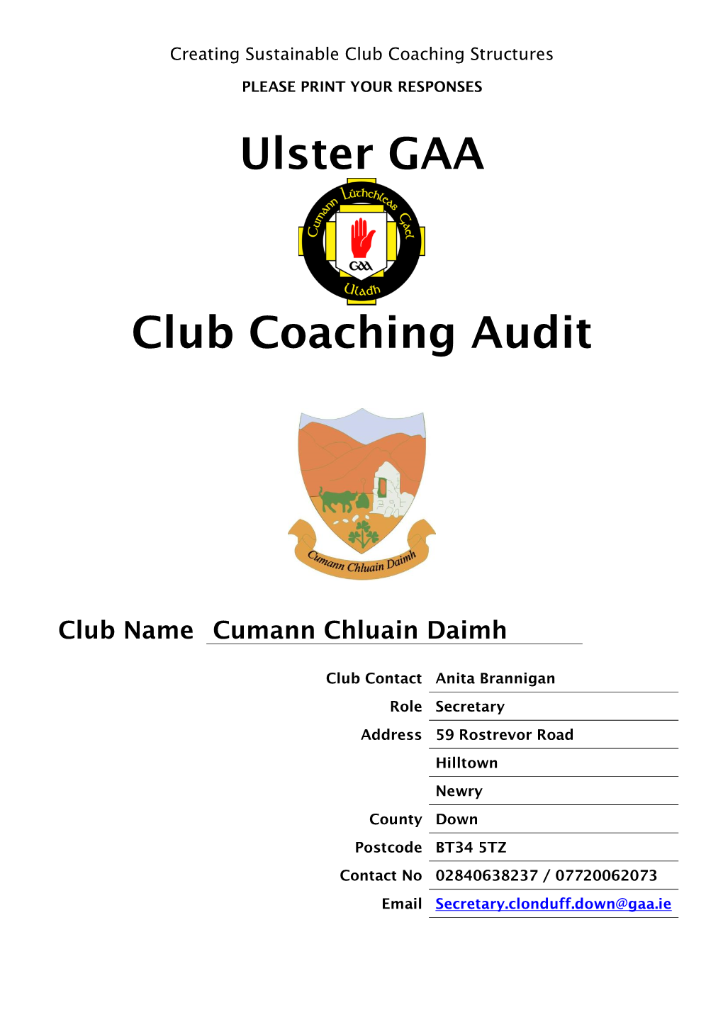 Ulster GAA Club Coaching Audit