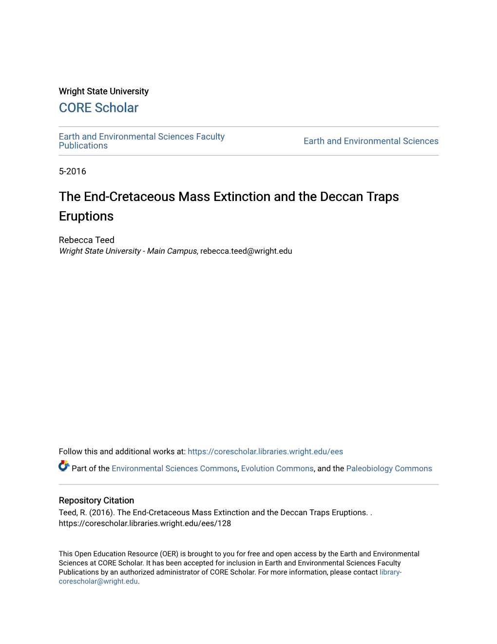 The End-Cretaceous Mass Extinction and the Deccan Traps Eruptions