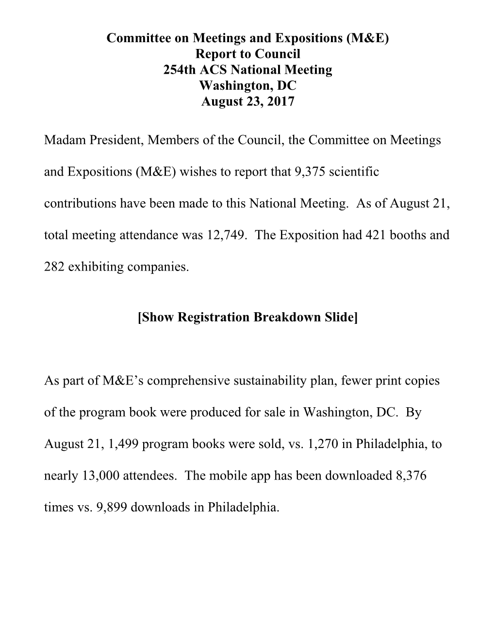 Committee on Meetings and Expositions (M&E)