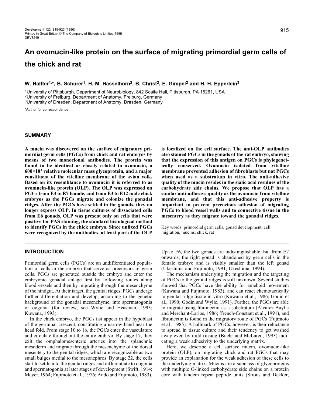 An Ovomucin-Like Protein on the Surface of Migrating Primordial Germ Cells of the Chick and Rat