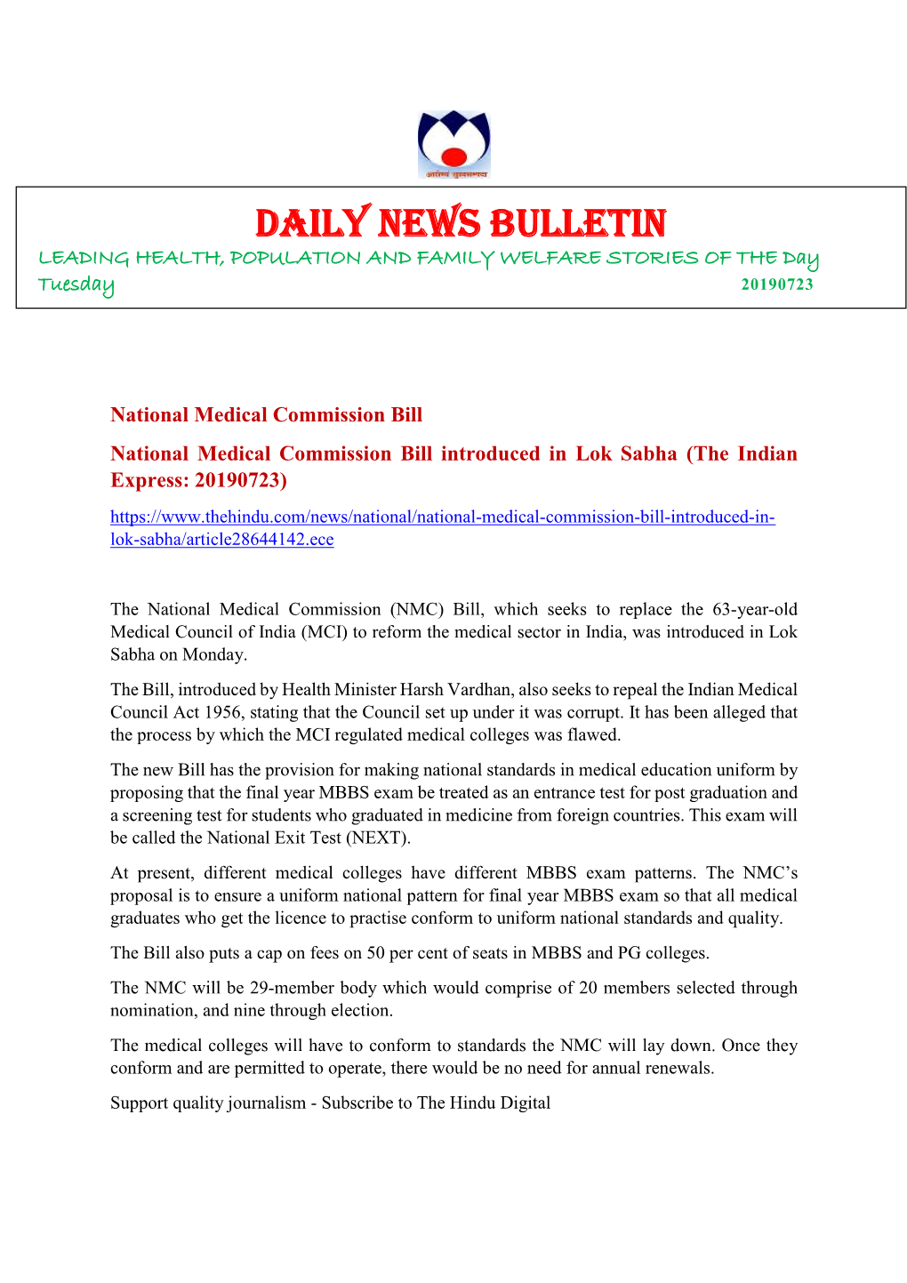 Daily Health News Bulletin