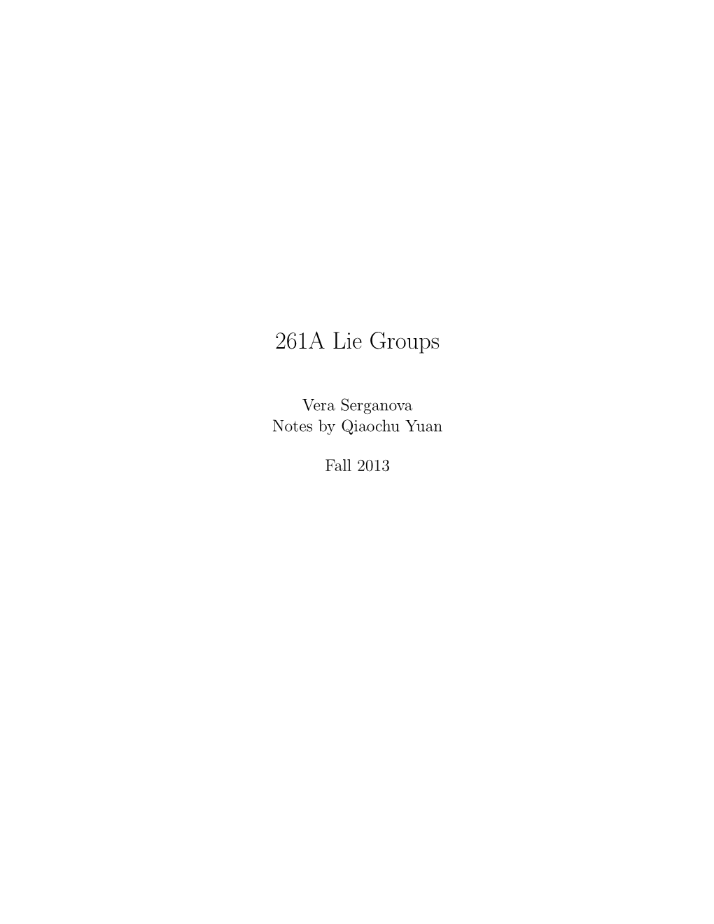 261A Lie Groups