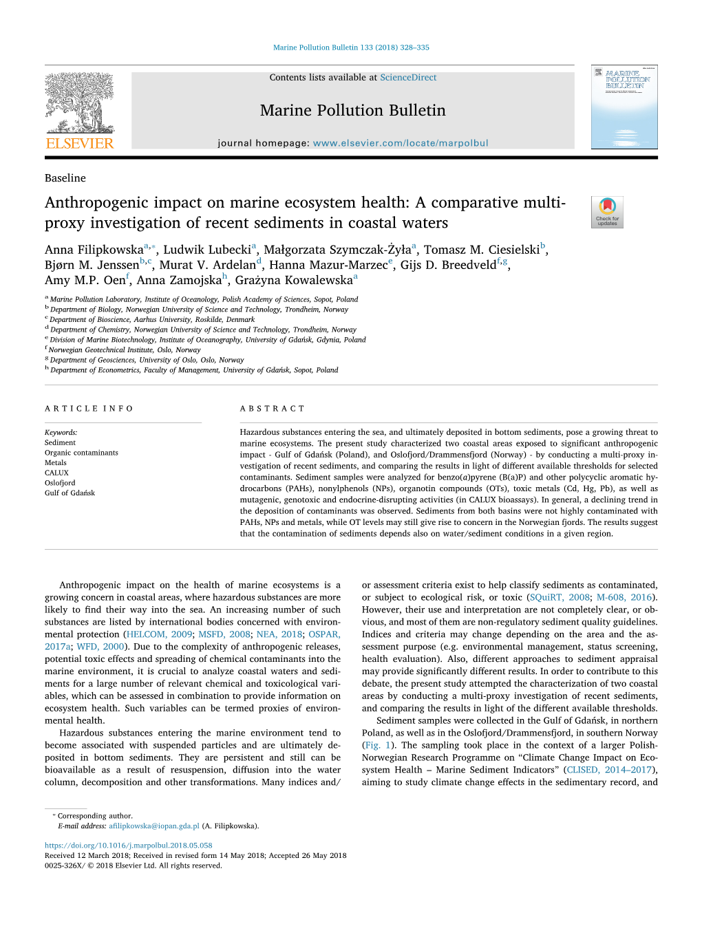 Anthropogenic Impact on Marine Ecosystem Health a Comparative