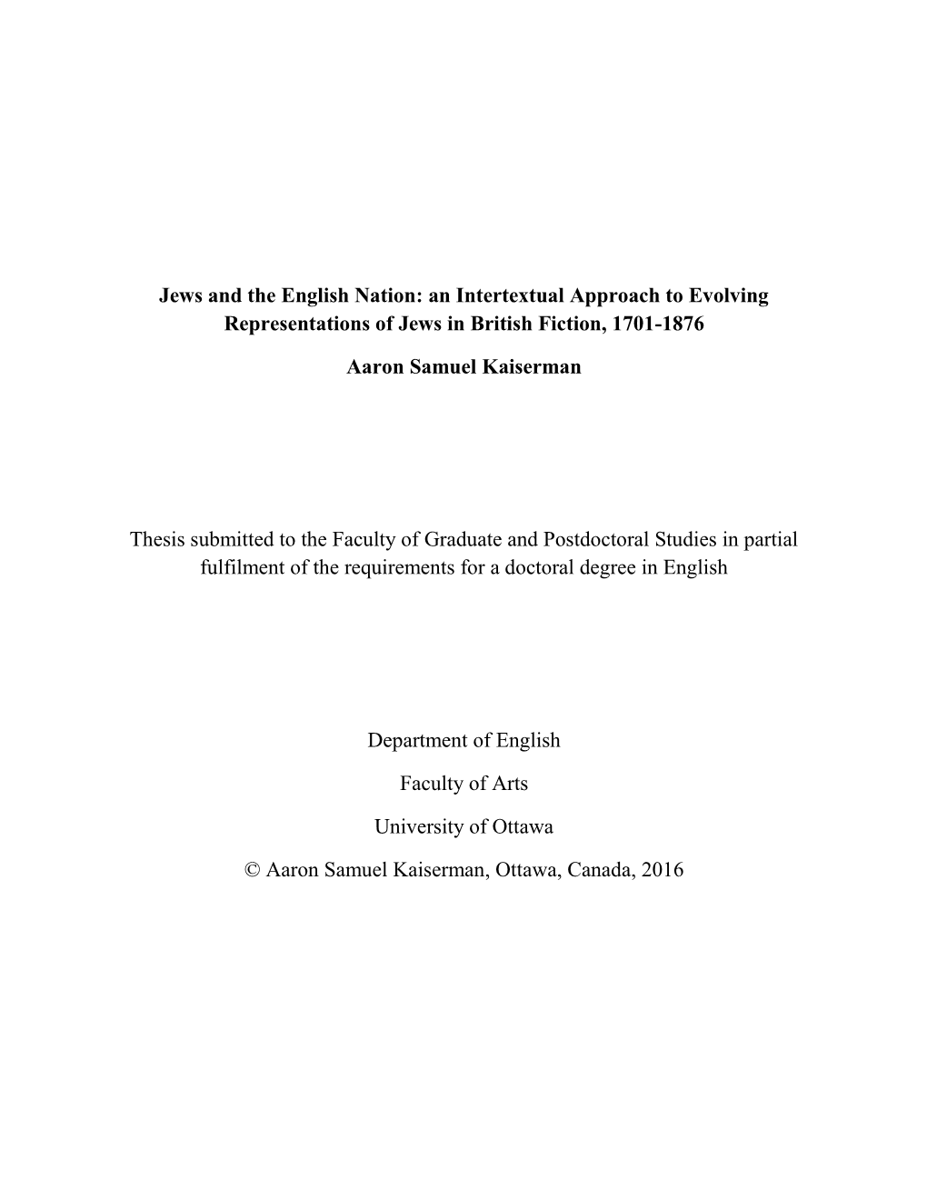 An Intertextual Approach to Evolving Representations of Jews in British Fiction, 1701-1876