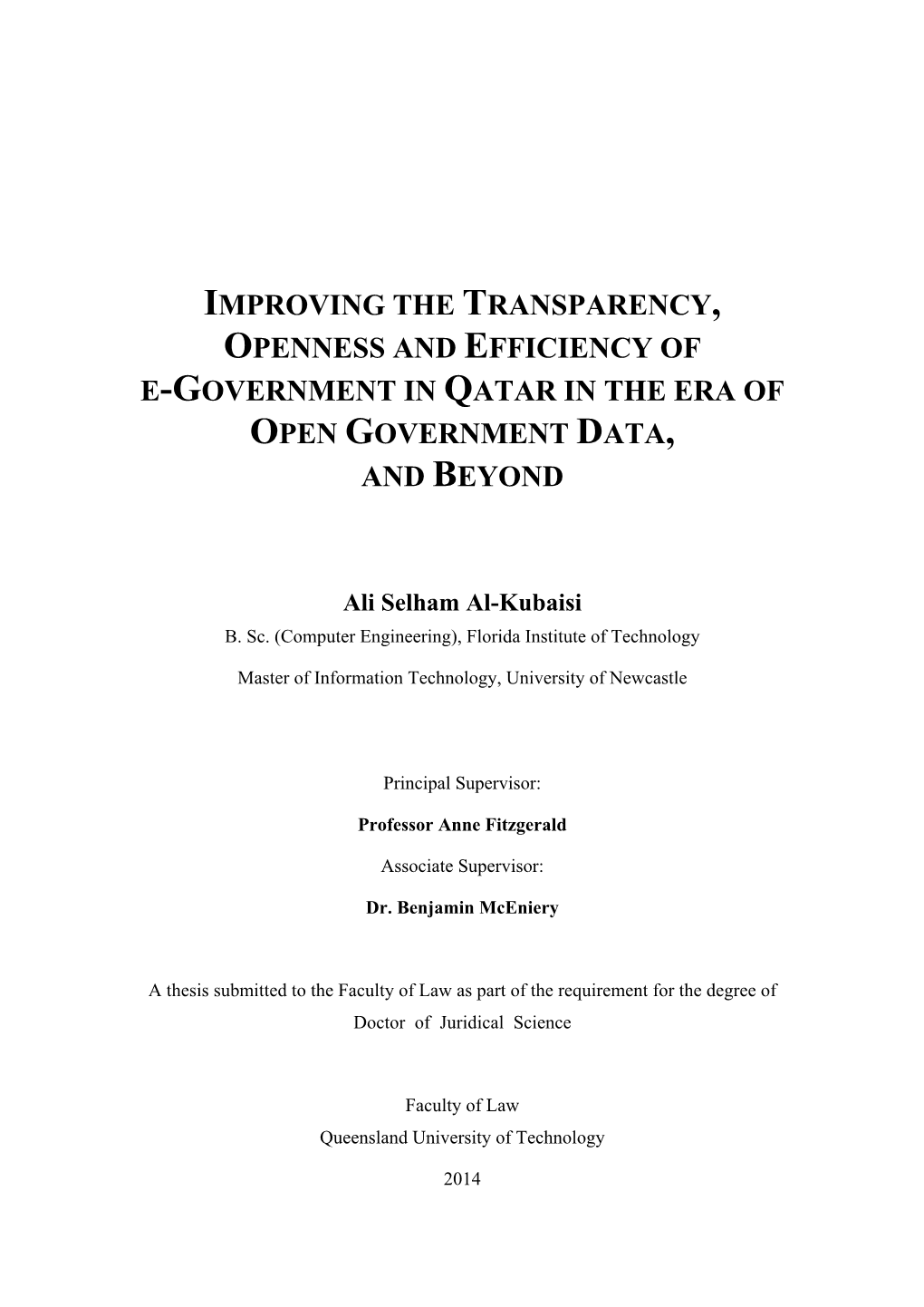 Improving the Transparency, Openness and Efficiency of E-Government in Qatar in the Era of Open Government Data, and Beyond