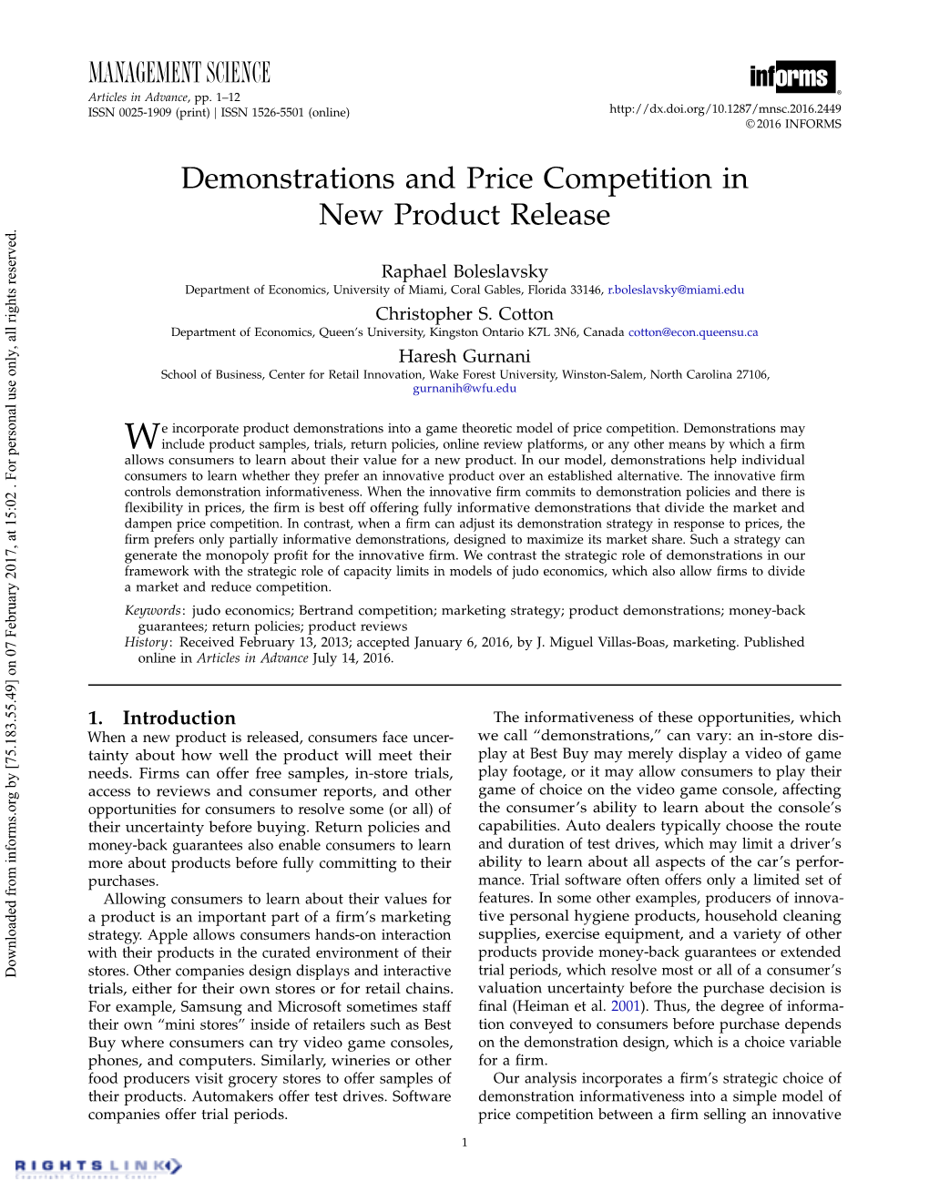 Demonstrations and Price Competition in New Product Release