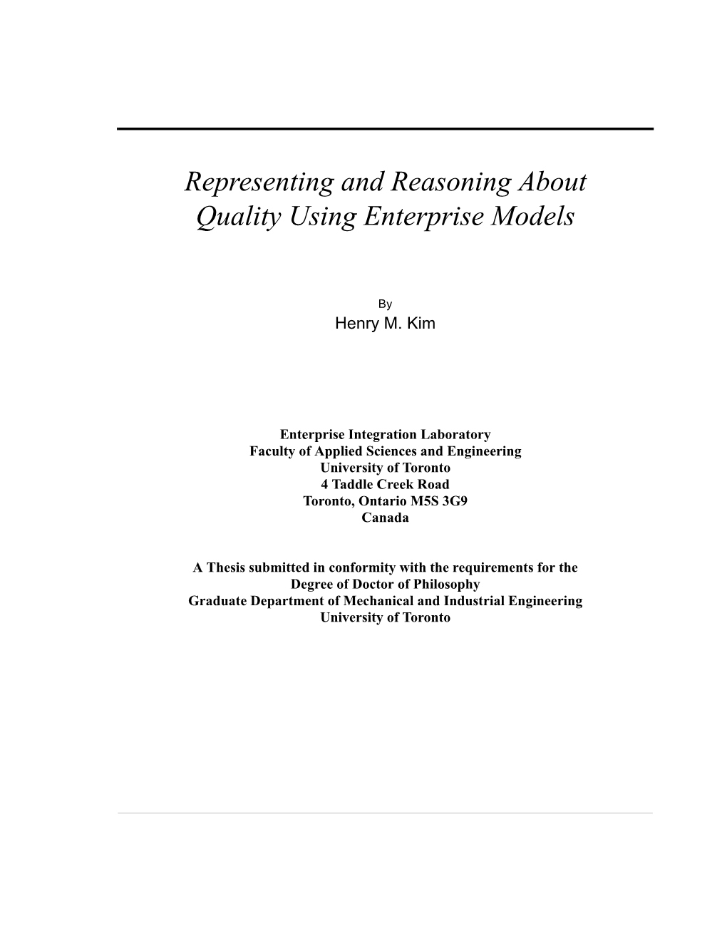 Representing and Reasoning About Quality Using Enterprise Models