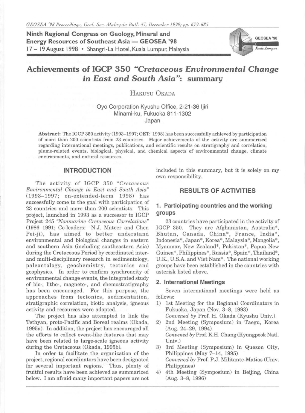 Cretaceous Environmental Change in East and South Asia": Summary