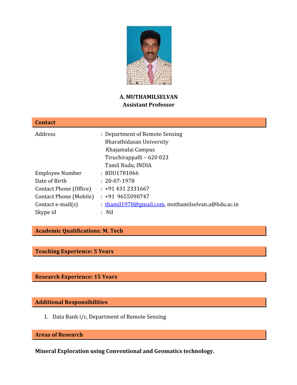 A. MUTHAMILSELVAN Assistant Professor