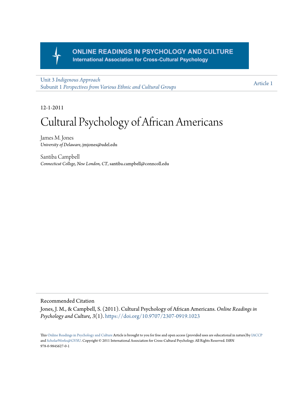 Cultural Psychology of African Americans James M