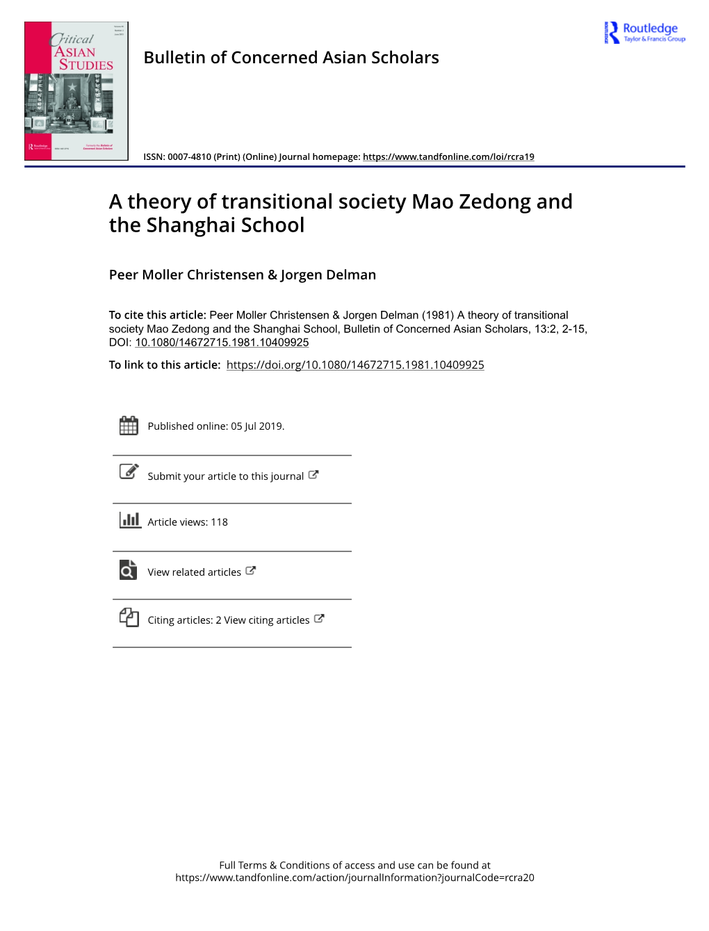 A Theory of Transitional Society Mao Zedong and the Shanghai School