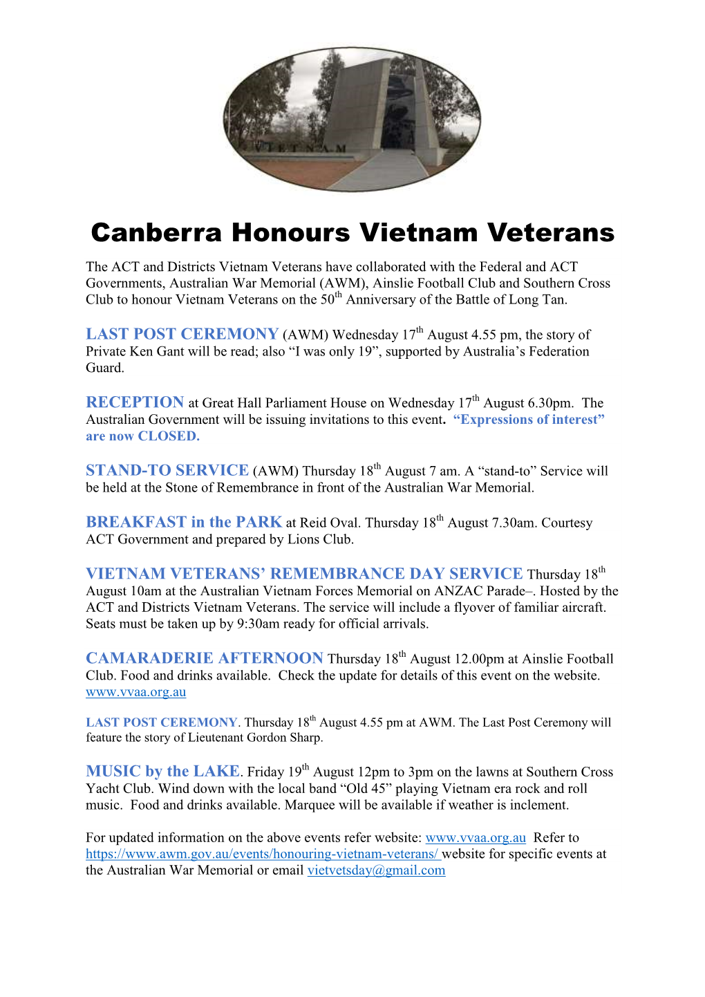 Canberra Honours Vietnam Veterans