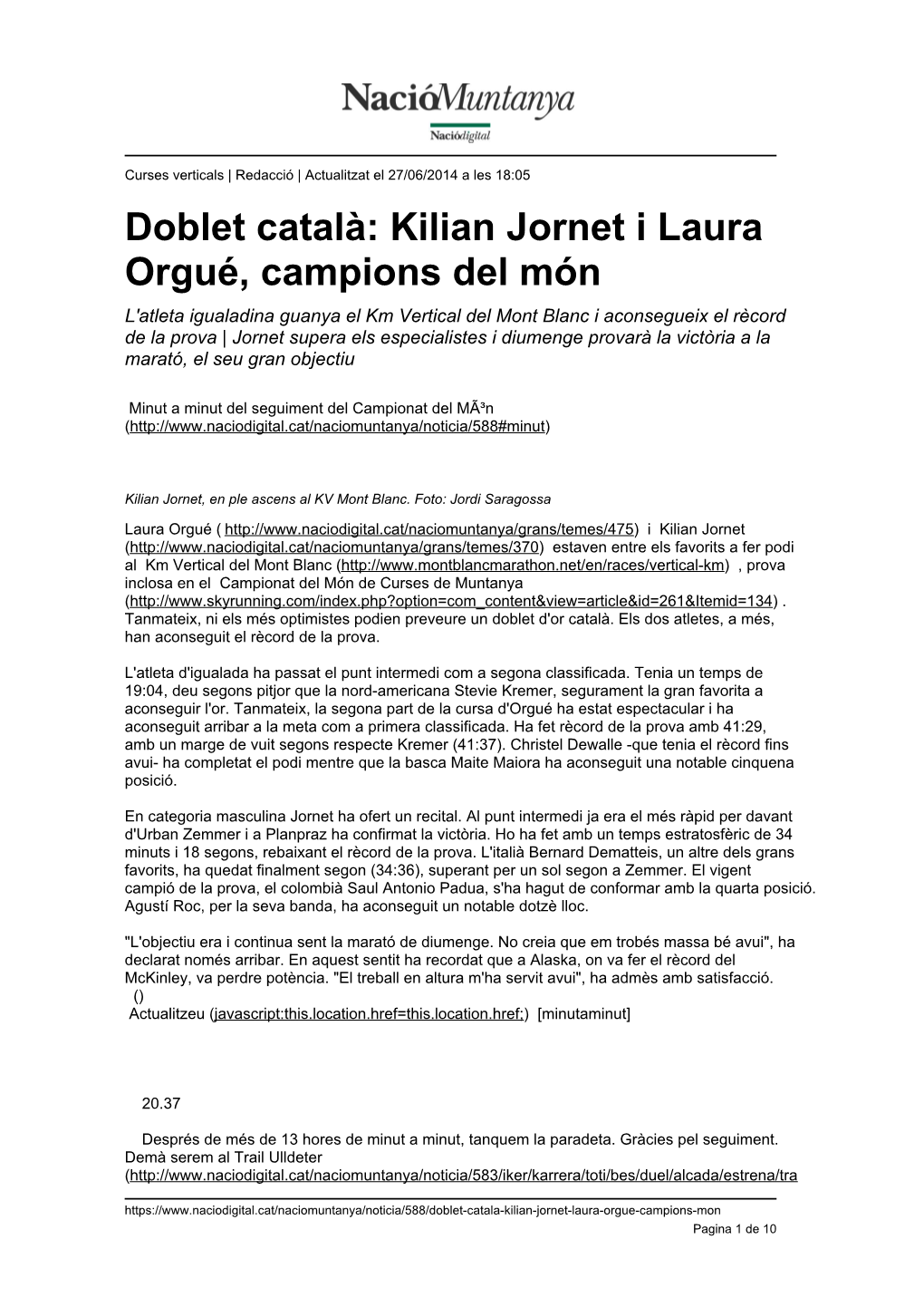 Doblet Català: Kilian Jornet I Laura Orgué, Campions Del